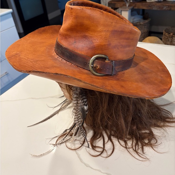 Stylish Brown Leather Cowboy Hat - Picture 2 of 4